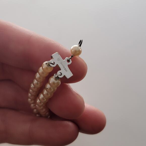 Vintage Cream Pearl Double Strand Necklace with Sterling Silver Beaded Jewelry - Picture 9 of 9